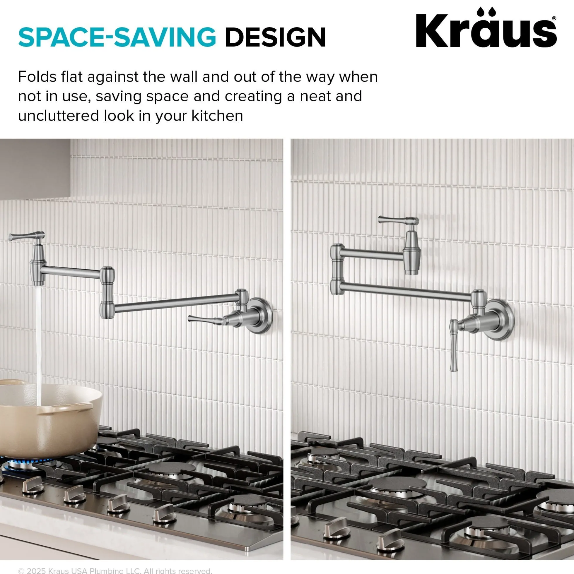 Wall Mount Pot Filler Kitchen Faucet with Retractable Arm in Matte Black