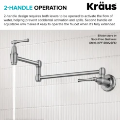 Wall Mount Pot Filler Kitchen Faucet with Retractable Arm in Matte Black