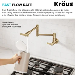 Wall Mount Pot Filler Kitchen Faucet with Retractable Arm in Matte Black