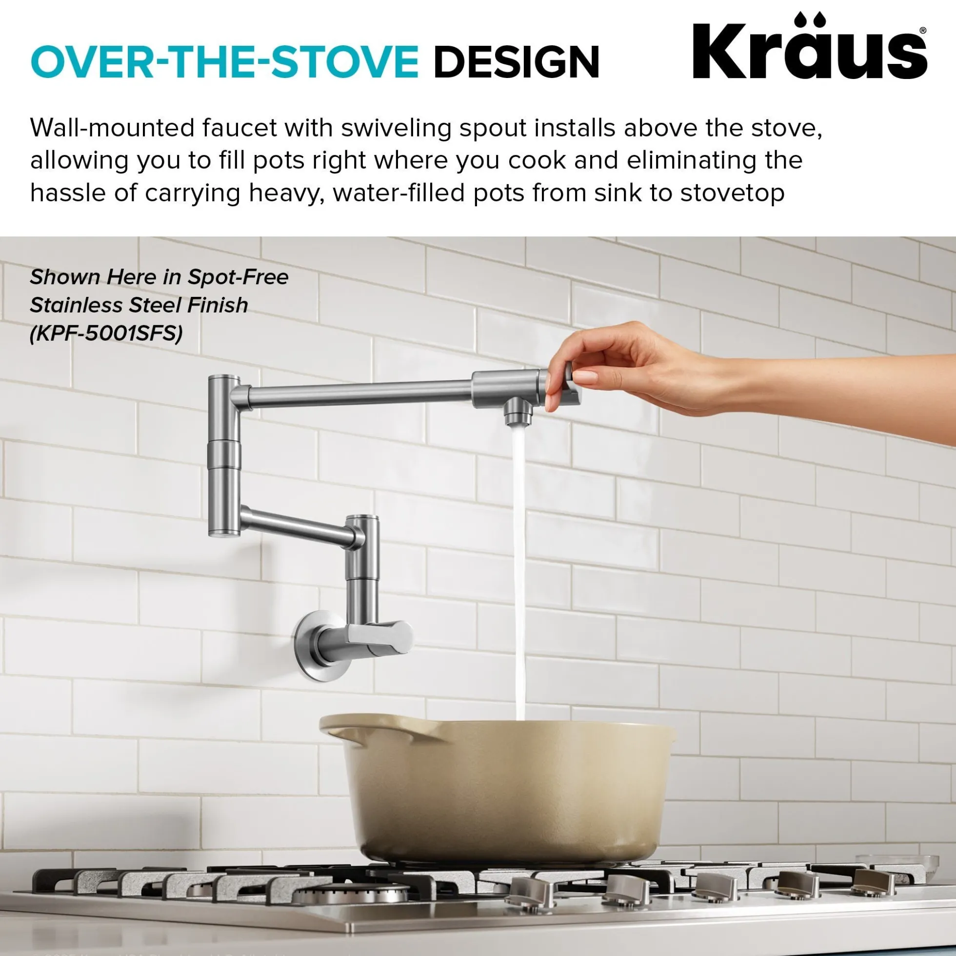 Wall Mount Pot Filler Kitchen Faucet with Retractable Arm in Matte Black