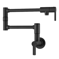 Wall Mount Pot Filler Kitchen Faucet with Retractable Arm in Matte Black