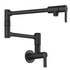 Wall Mount Pot Filler Kitchen Faucet with Retractable Arm in Matte Black