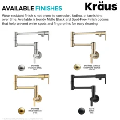 Wall Mount Pot Filler Kitchen Faucet with Retractable Arm in Matte Black