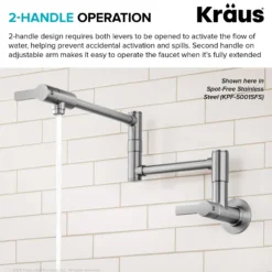 Wall Mount Pot Filler Kitchen Faucet with Retractable Arm in Matte Black
