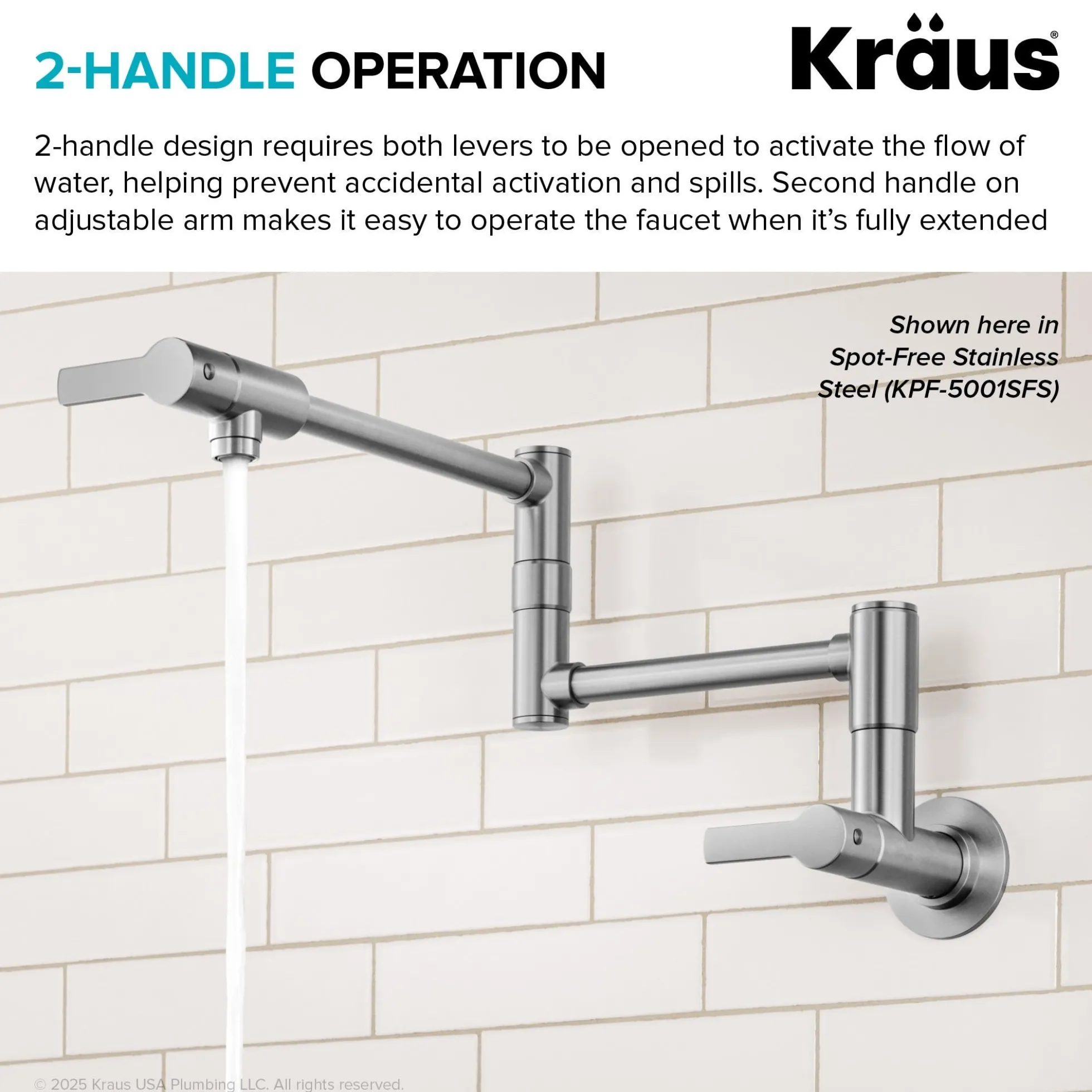 Wall Mount Pot Filler Kitchen Faucet with Retractable Arm in Matte Black