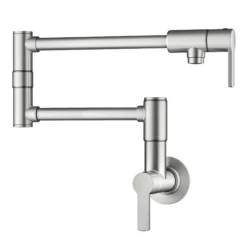 Wall Mount Pot Filler Kitchen Faucet with Retractable Arm in Spot-Free Stainless Steel