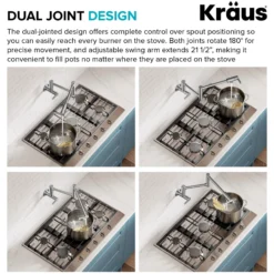Wall Mount Pot Filler Kitchen Faucet with Retractable Arm in Spot-Free Stainless Steel