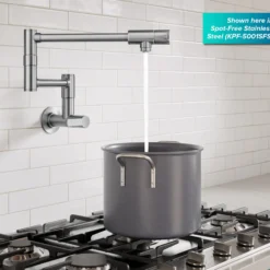 Wall Mount Pot Filler Kitchen Faucet with Retractable Arm in Spot-Free Brushed Brass