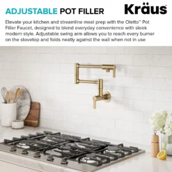 Wall Mount Pot Filler Kitchen Faucet with Retractable Arm in Spot-Free Brushed Brass