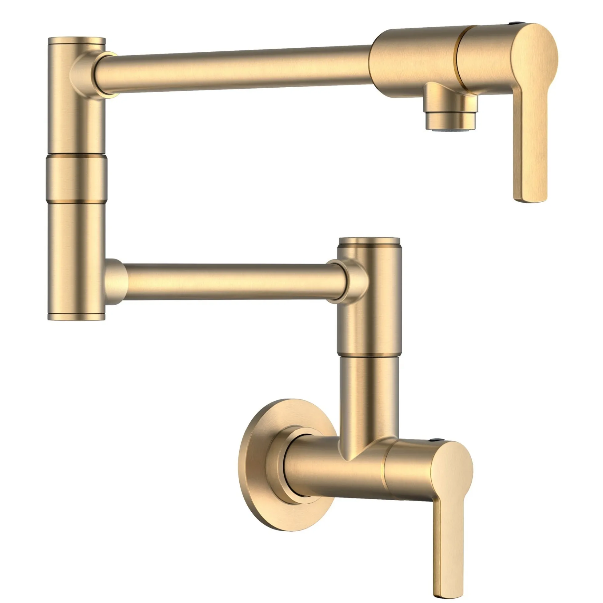 Wall Mount Pot Filler Kitchen Faucet with Retractable Arm in Spot-Free Brushed Brass