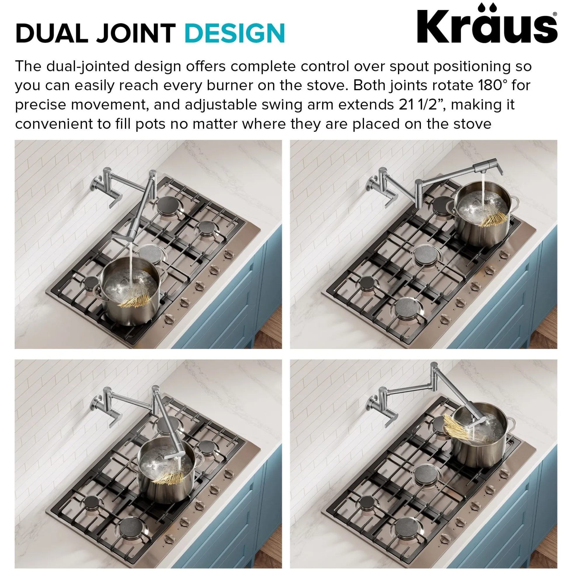 Wall Mount Pot Filler Kitchen Faucet with Retractable Arm in Spot-Free Brushed Brass