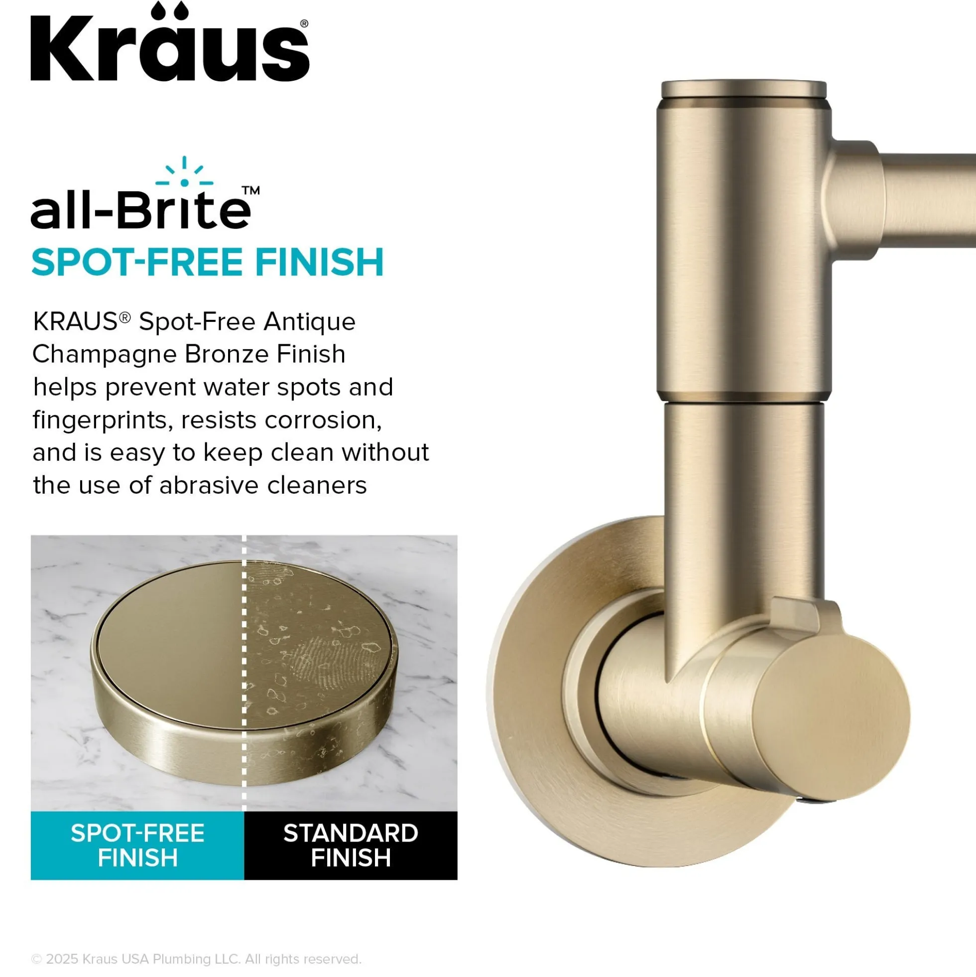 Wall Mount Pot Filler Kitchen Faucet with Retractable Arm in Spot-Free Antique Champagne Bronze