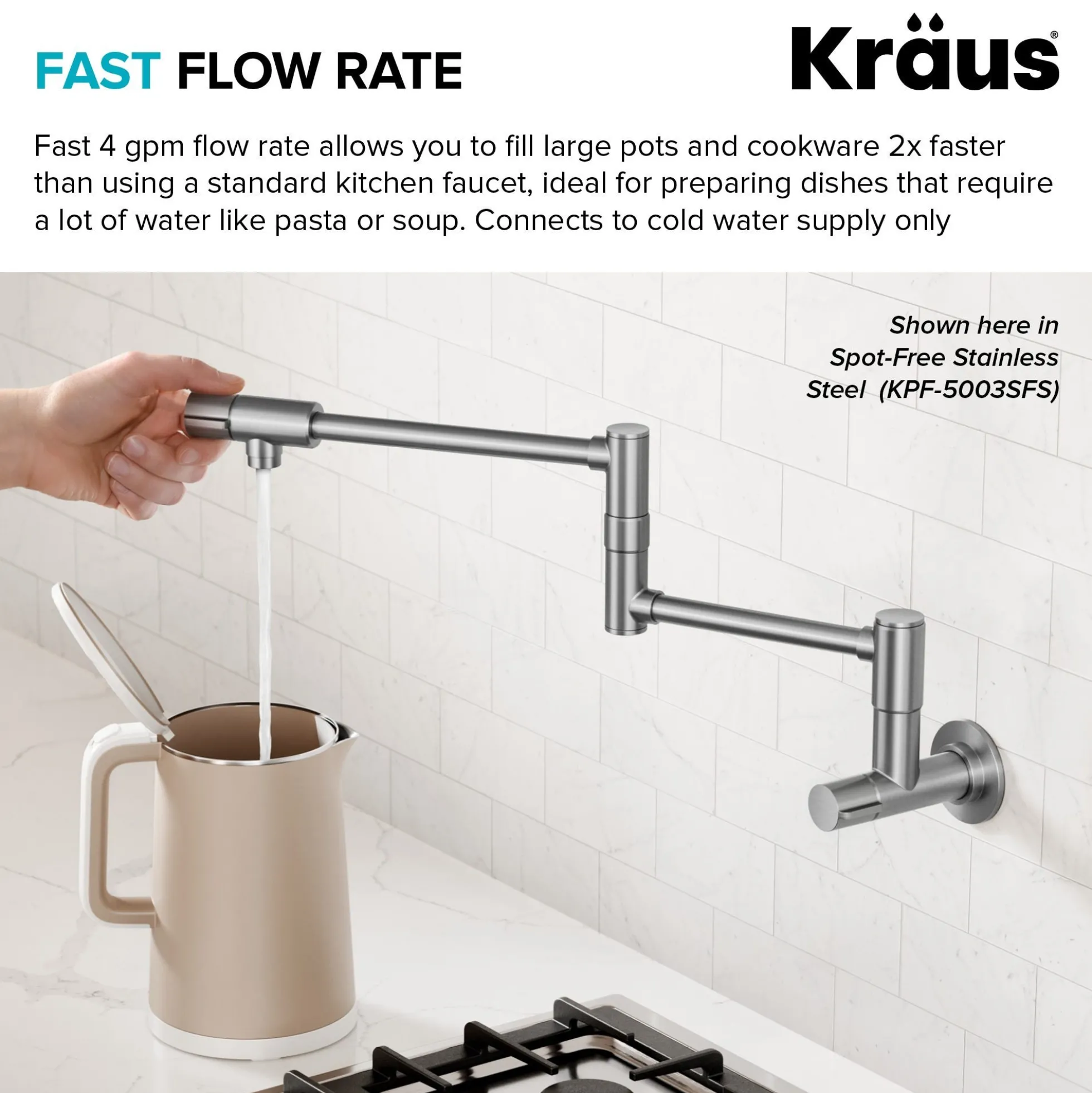 Wall Mount Pot Filler Kitchen Faucet with Retractable Arm in Spot-Free Antique Champagne Bronze