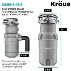 WasteGuard™ High-Speed 1/2 HP Continuous Feed Ultra-Quiet Motor Garbage Disposal with Power Cord and Flange Included and Universal Mount