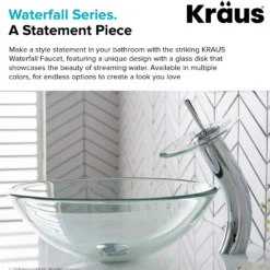 Waterfall Bathroom Faucet with Clear Glass Disk in Chrome