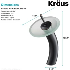 Waterfall Bathroom Faucet with Frosted Glass Disk in Oil Rubbed Bronze