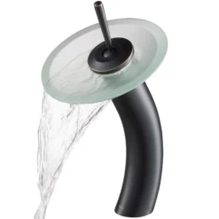 Waterfall Bathroom Faucet with Frosted Glass Disk in Oil Rubbed Bronze