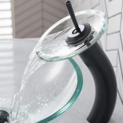 Waterfall Bathroom Faucet with Clear Glass Disk in Oil Rubbed Bronze