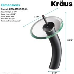 Waterfall Bathroom Faucet with Clear Glass Disk in Oil Rubbed Bronze