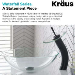 Waterfall Bathroom Faucet with Clear Glass Disk in Oil Rubbed Bronze