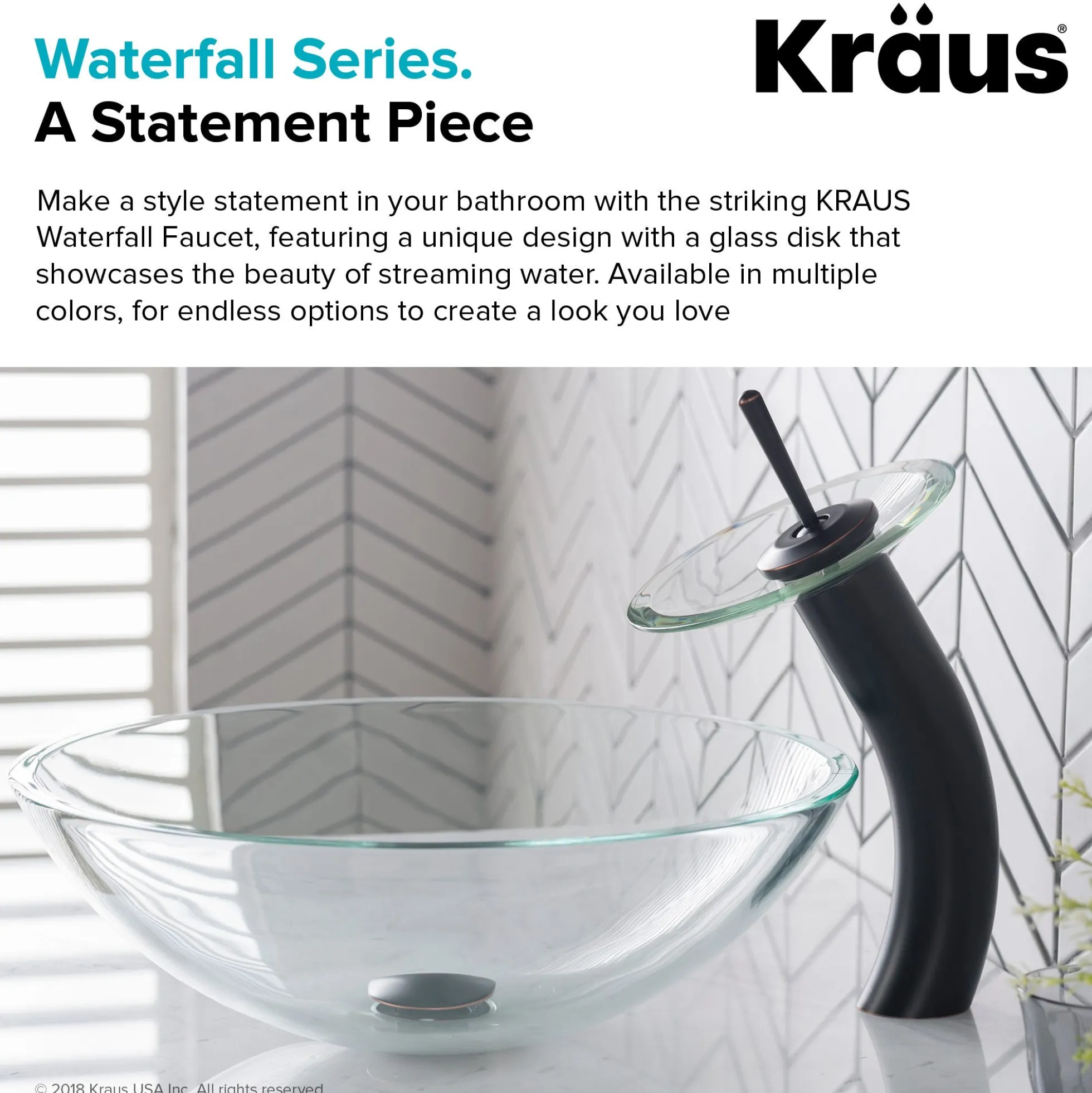 Waterfall Bathroom Faucet with Clear Glass Disk in Oil Rubbed Bronze