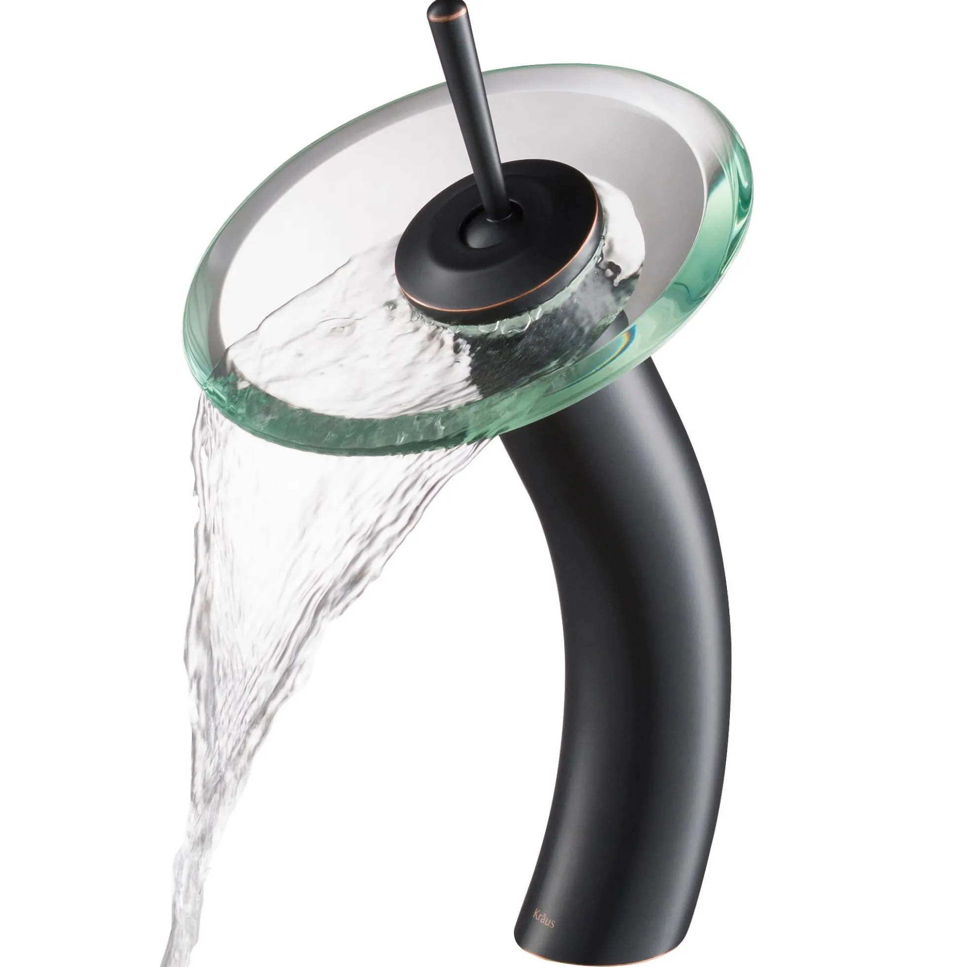 Waterfall Bathroom Faucet with Clear Glass Disk in Oil Rubbed Bronze