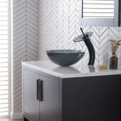 Waterfall Bathroom Faucet with Frosted Black Glass Disk in Oil Rubbed Bronze