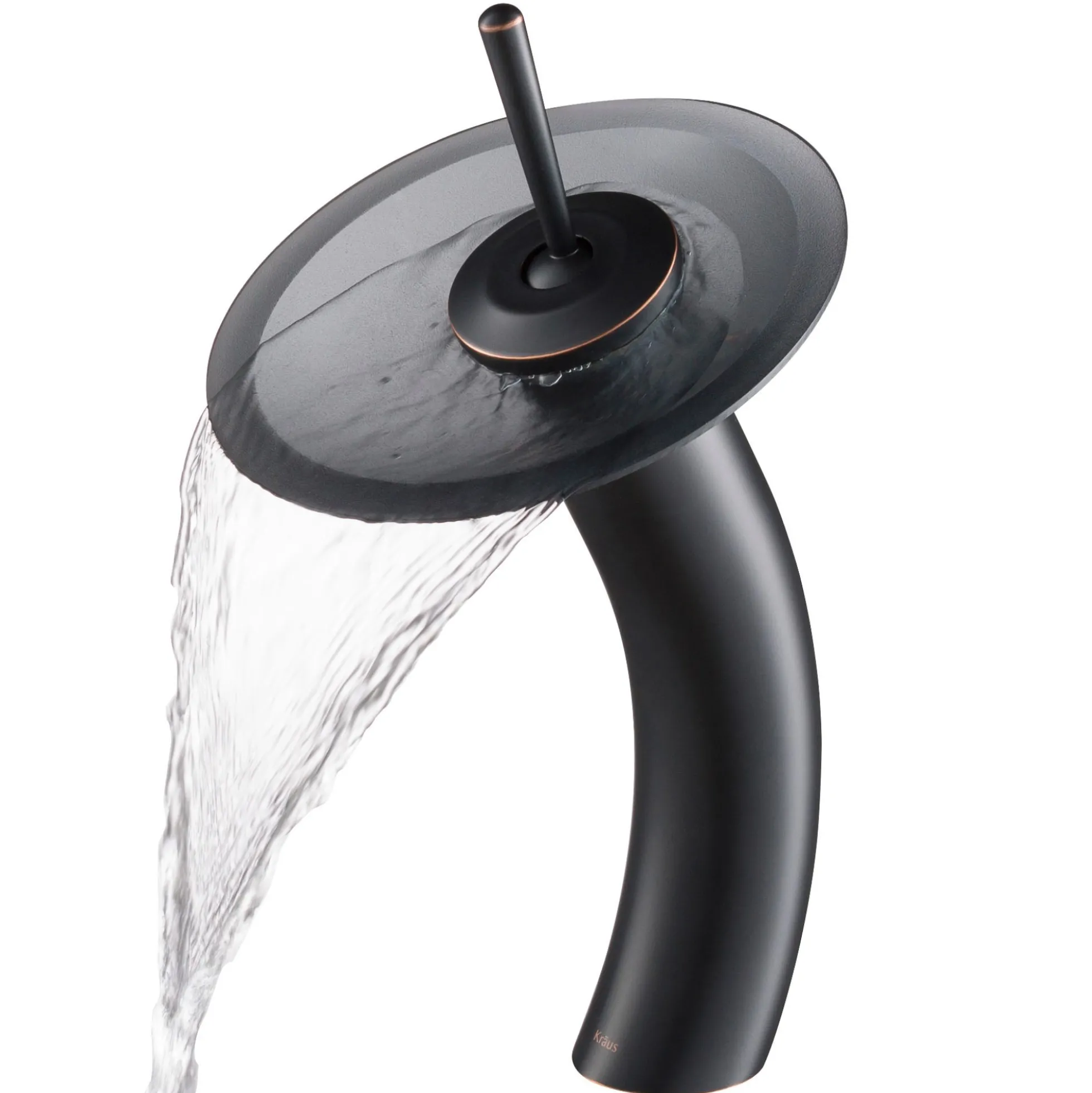 Waterfall Bathroom Faucet with Frosted Black Glass Disk in Oil Rubbed Bronze