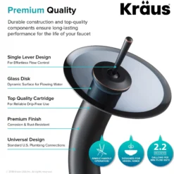 Waterfall Bathroom Faucet with Clear Black Glass Disk in Oil Rubbed Bronze