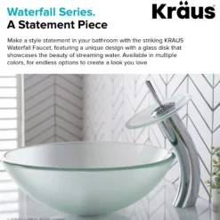 Waterfall Bathroom Faucet with Frosted Glass Disk in Chrome