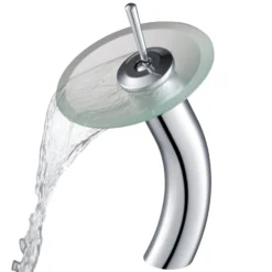Waterfall Bathroom Faucet with Frosted Glass Disk in Chrome