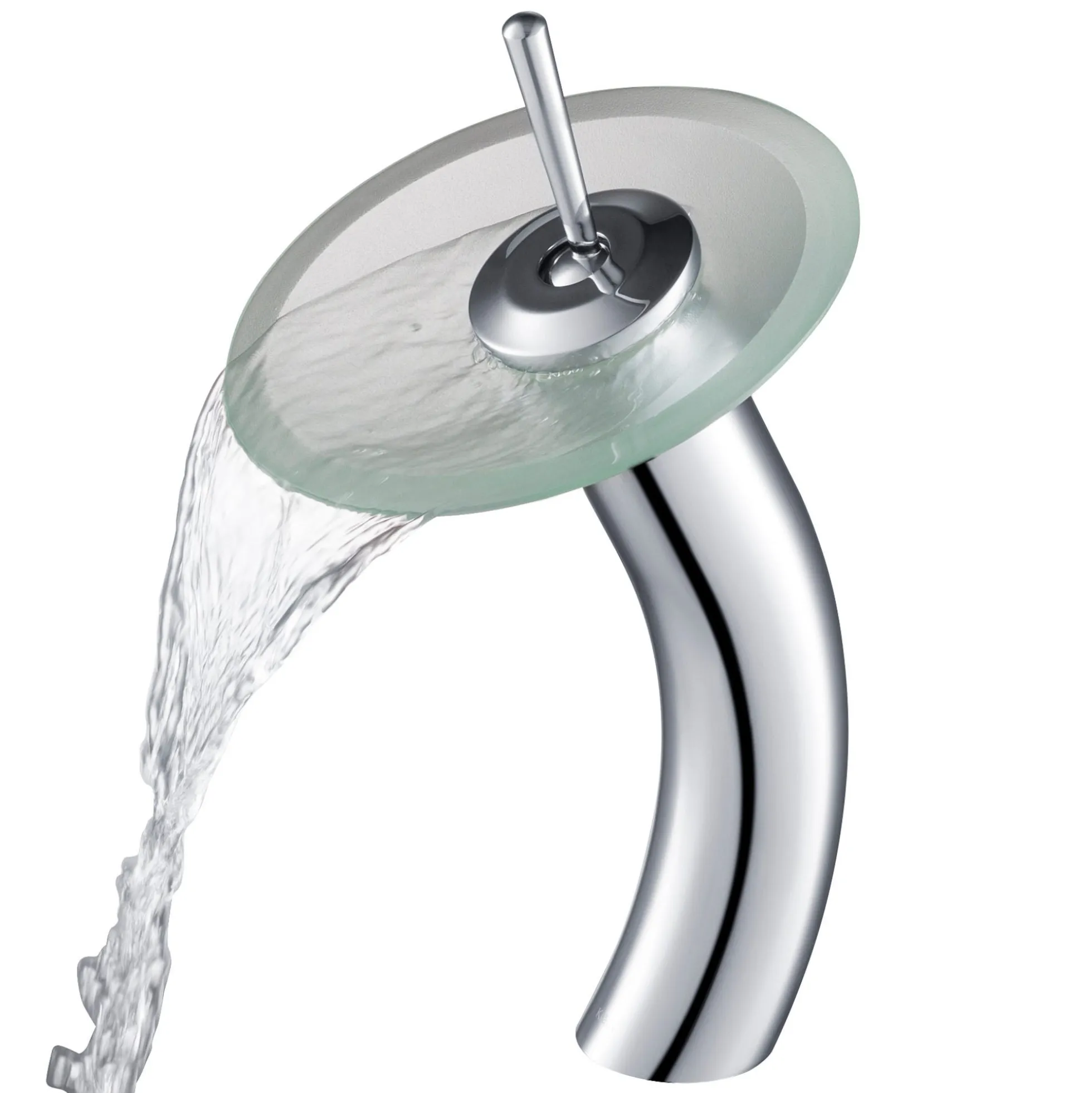 Waterfall Bathroom Faucet with Frosted Glass Disk in Chrome