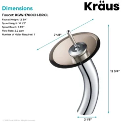 Waterfall Bathroom Faucet with Clear Brown Glass Disk in Chrome