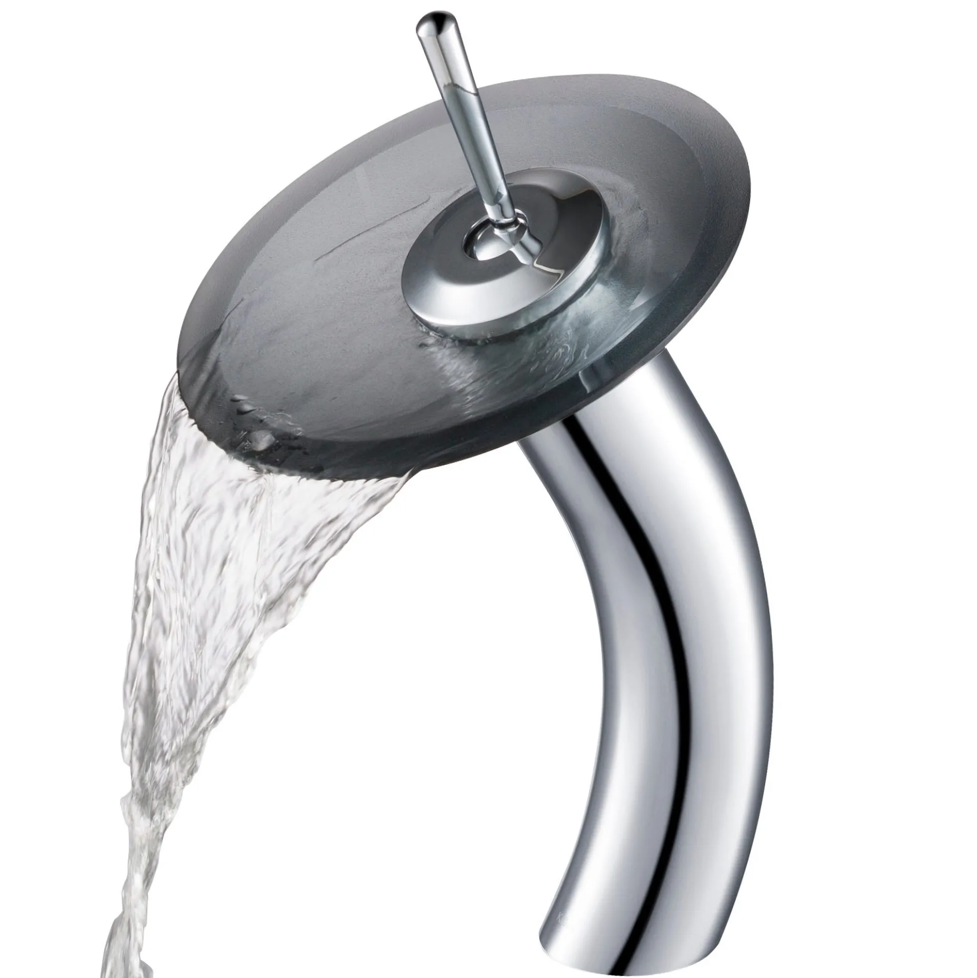 Waterfall Bathroom Faucet with Frosted Black Glass Disk in Chrome