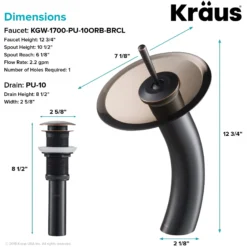 Waterfall Bathroom Faucet with Clear Brown Glass Disk and Pop-Up Drain in Oil Rubbed Bronze