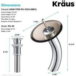 Waterfall Bathroom Faucet with Clear Brown Glass Disk and Pop-Up Drain in Chrome