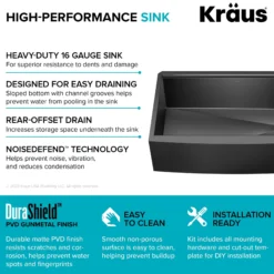 Workstation 33” Apron Front Farmhouse 16 Gauge Black Stainless Steel Single Bowl Kitchen Sink in PVD Gunmetal Finish with Accessories