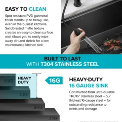 Workstation 33” Apron Front Farmhouse 16 Gauge Black Stainless Steel Single Bowl Kitchen Sink in PVD Gunmetal Finish with Accessories
