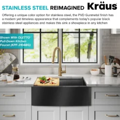Workstation 27” Apron Front Farmhouse 16 Gauge Black Stainless Steel Single Bowl Kitchen Sink in PVD Gunmetal Finish with Accessories