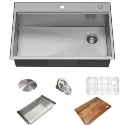 Workstation 33" Drop-In / Top Mount 18 Gauge Stainless Steel Single Bowl Kitchen Sink with Accessories