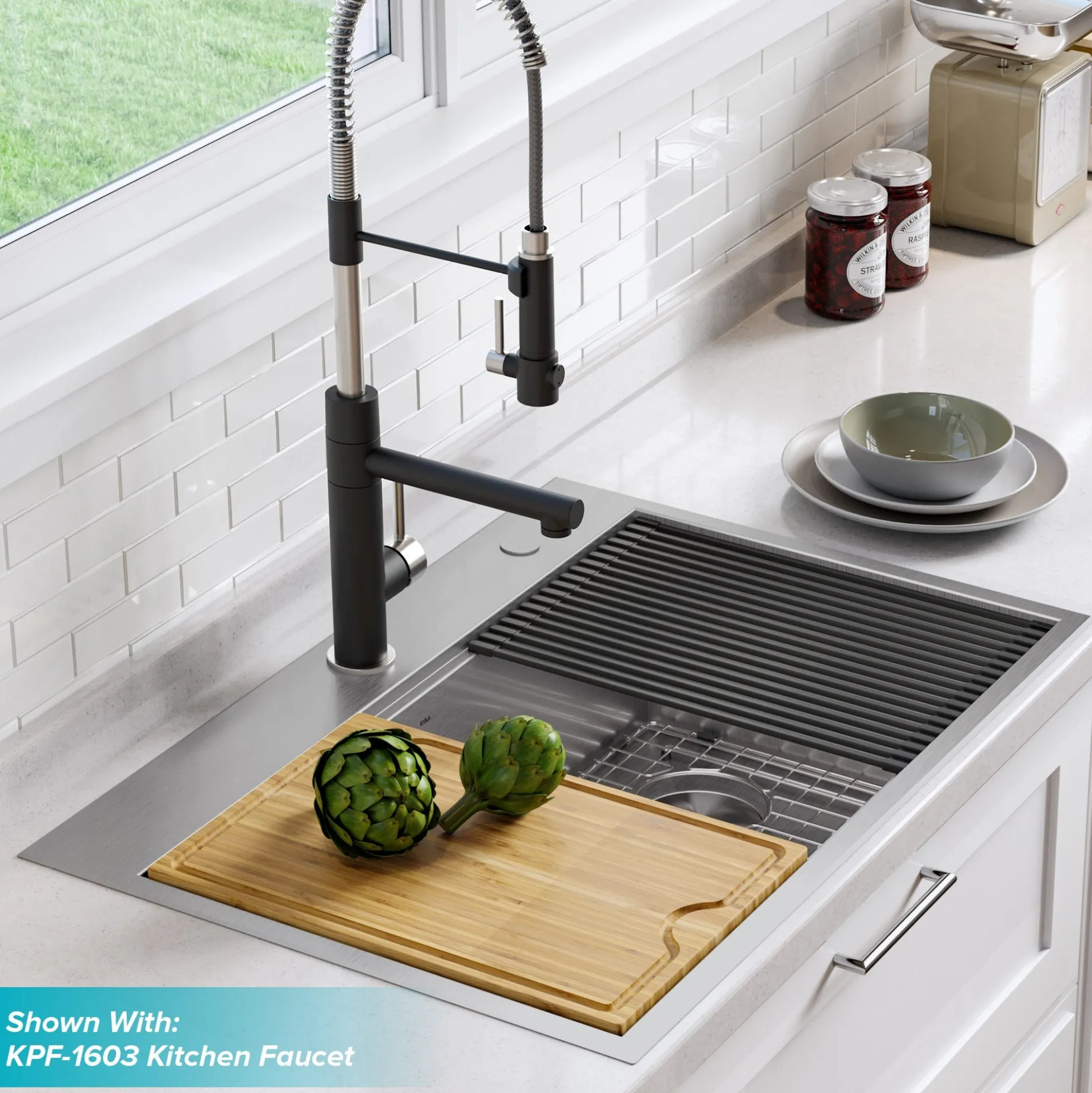 Workstation 33" Drop-In/Undermount 16 Gauge Stainless Steel Single Bowl Kitchen Sink with Accessories