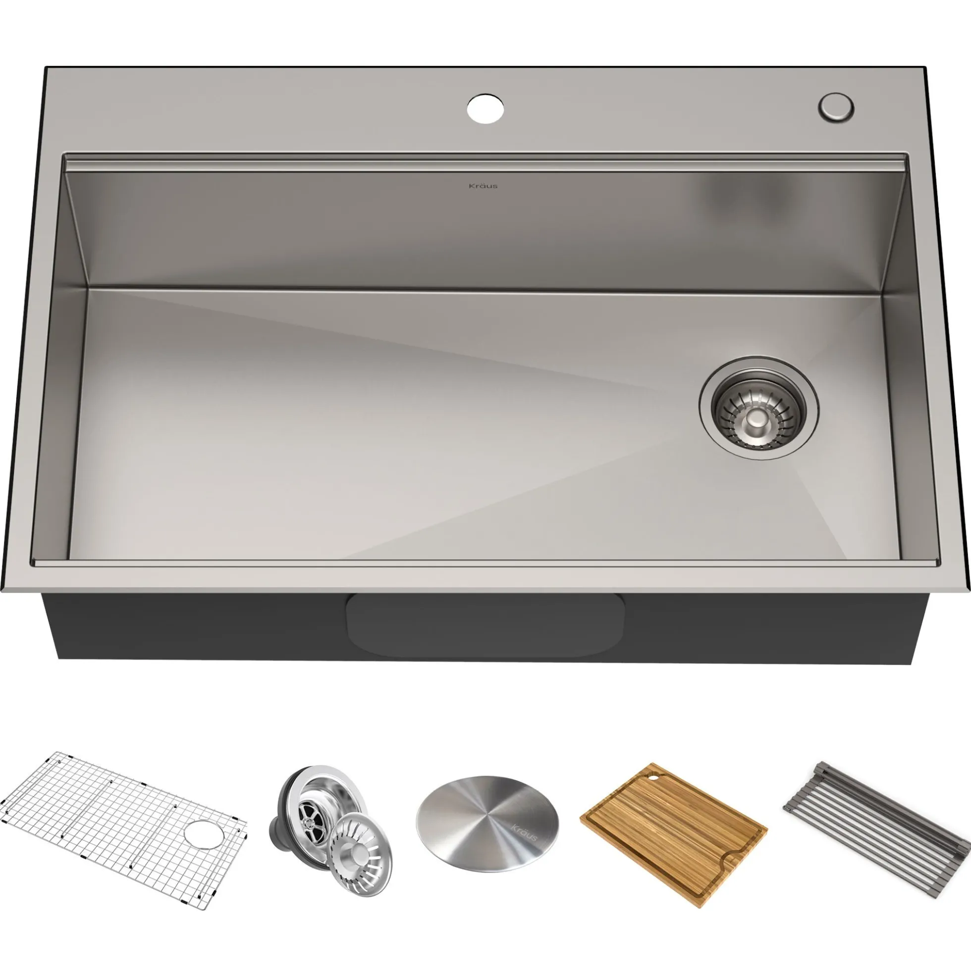 Workstation 33" Drop-In/Undermount 16 Gauge Stainless Steel Single Bowl Kitchen Sink with Accessories