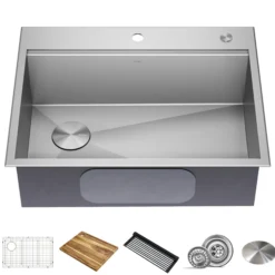 Workstation 28” Drop-In / Undermount 18 Gauge Stainless Steel Single Bowl Kitchen Sink with Accessories