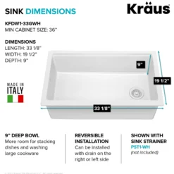 Workstation 33” Drop-In / Undermount Fireclay Single Bowl Kitchen Sink in Gloss White