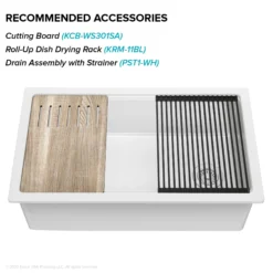 Workstation 33” Drop-In / Undermount Fireclay Single Bowl Kitchen Sink in Gloss White