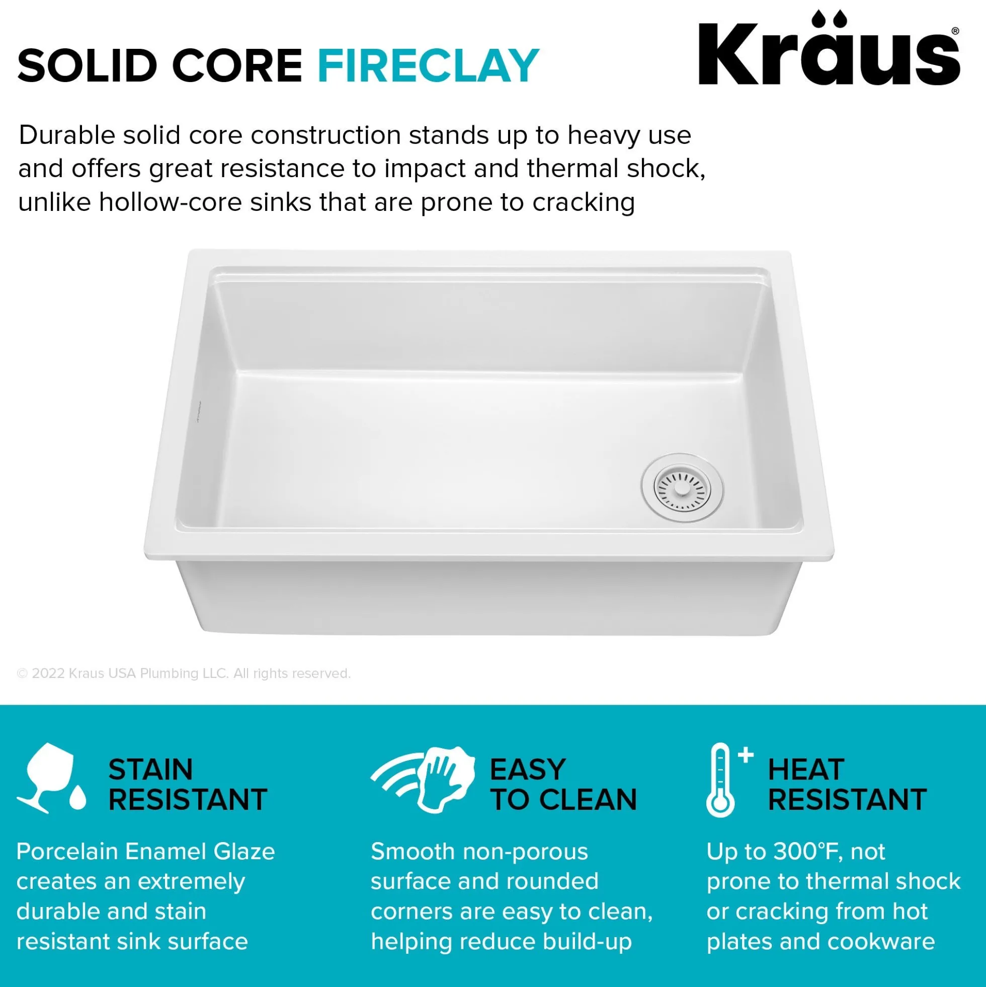 Workstation 33” Drop-In / Undermount Fireclay Single Bowl Kitchen Sink in Gloss White