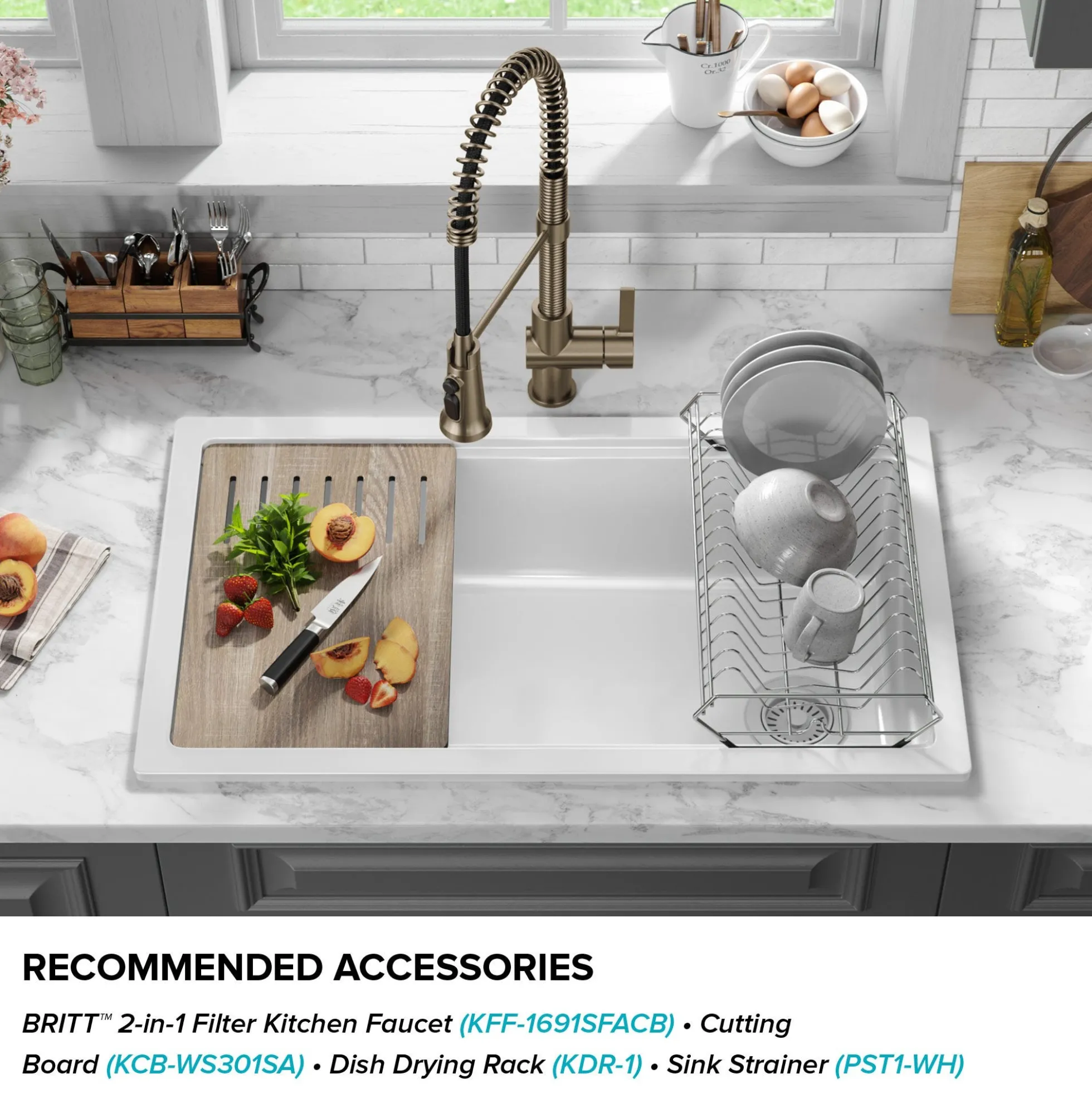Workstation 33” Drop-In / Undermount Fireclay Single Bowl Kitchen Sink in Gloss White