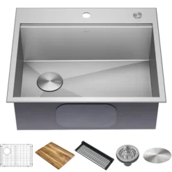 Workstation 25" Dual Mount 18 Gauge Stainless Steel Single Bowl Kitchen Sink with Accessories