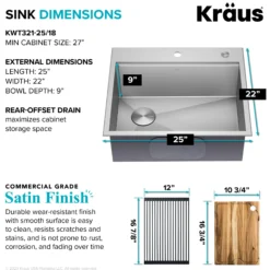 Workstation 25" Dual Mount 18 Gauge Stainless Steel Single Bowl Kitchen Sink w/ Bolden Commercial Pull-Down Faucet in Spot Free Stainless Steel