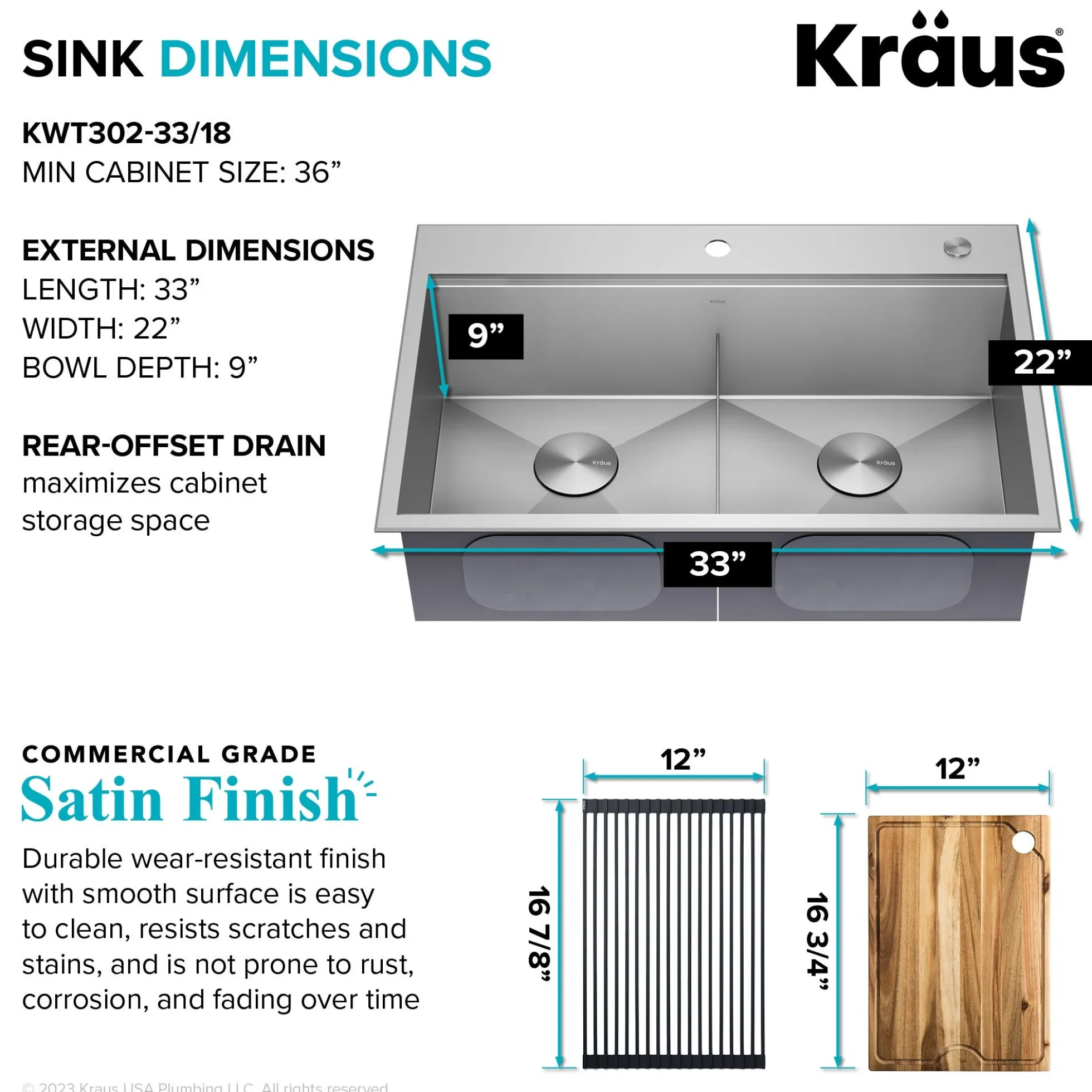Workstation 33" Dual Mount 18 Gauge Stainless Steel 50/50 Double Bowl Kitchen Sink with Accessories
